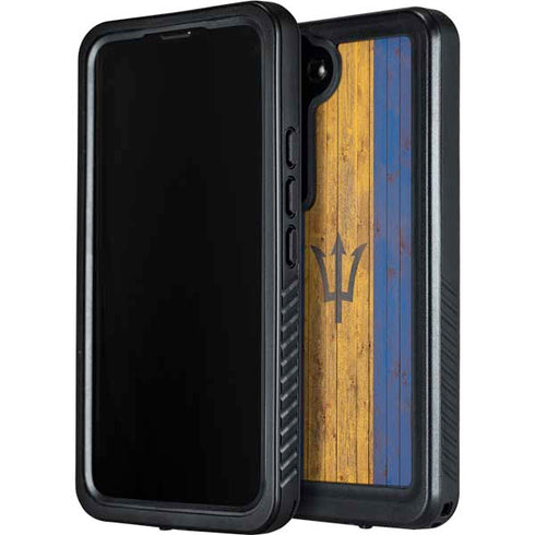 Barbados Flag Dark Wood Galaxy S24 Plus Waterproof Case